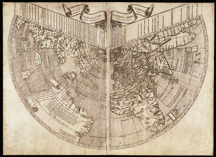 The oldest published document related to Canada in the collection of the National Archives of Canada. What was known about Canada appears just left of centre, near the top, under the word GRVENLANTENS (Greenland). The map shows Newfoundland (Terra Nova) and the adjacent islands. 

Published in Geographia by Ptolemy in Rome in 1508.
